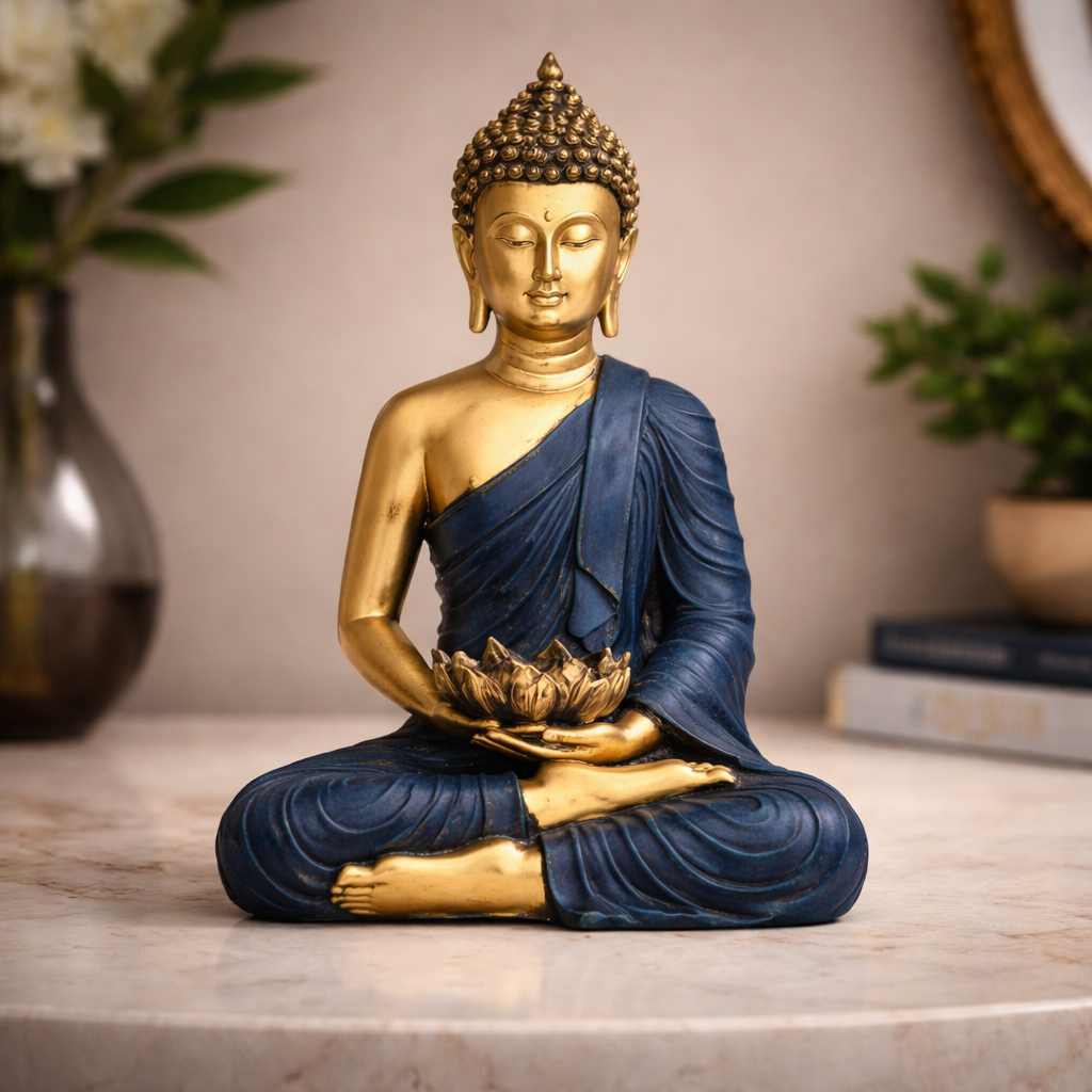 Blue Gold Buddha Decorative Statue