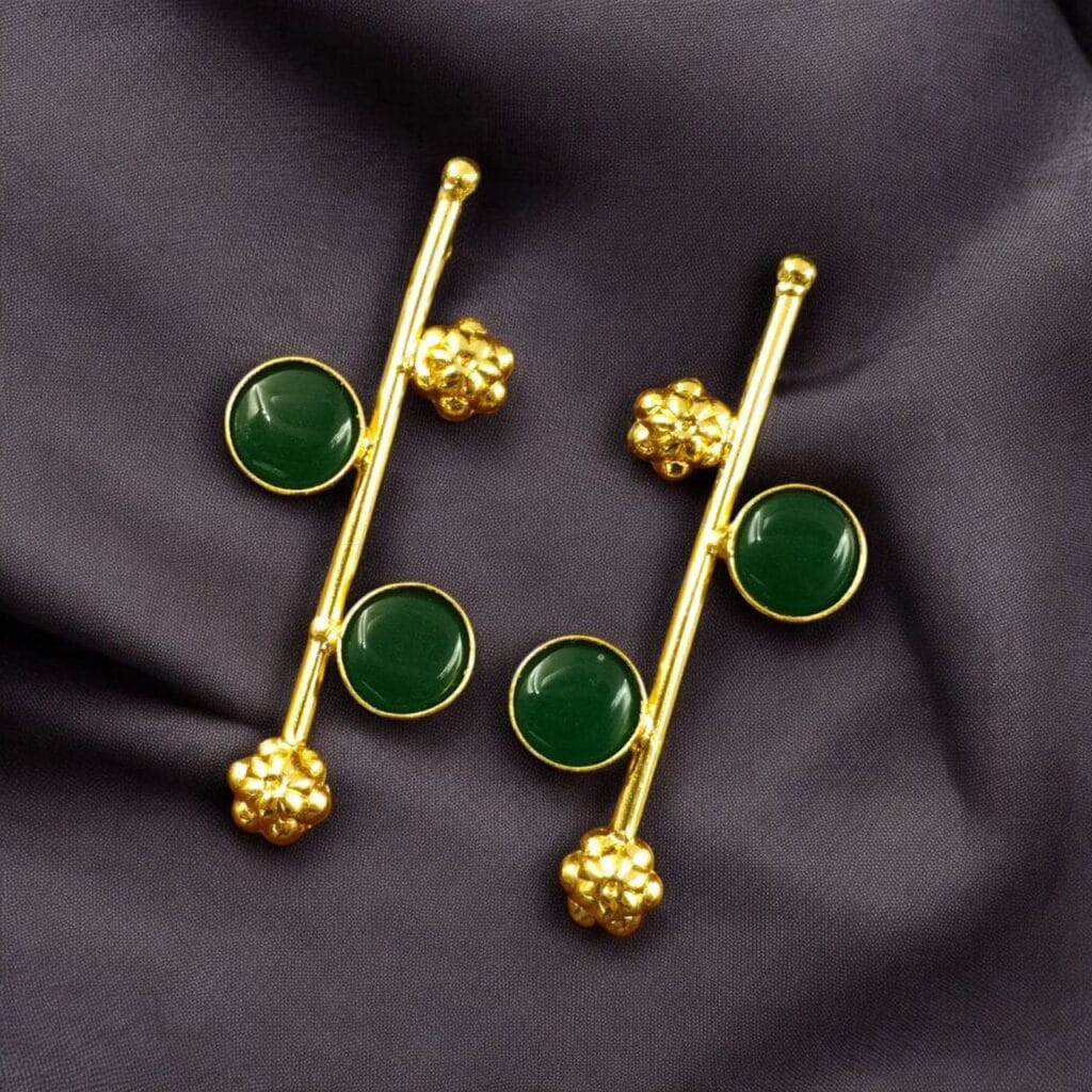 Elegant Green Stone Gold Plated Drop Earrings