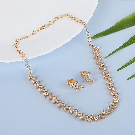 Golden Leaf Crystal Necklace Set