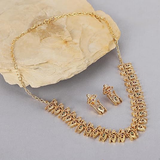 Golden Leaf Crystal Necklace Set