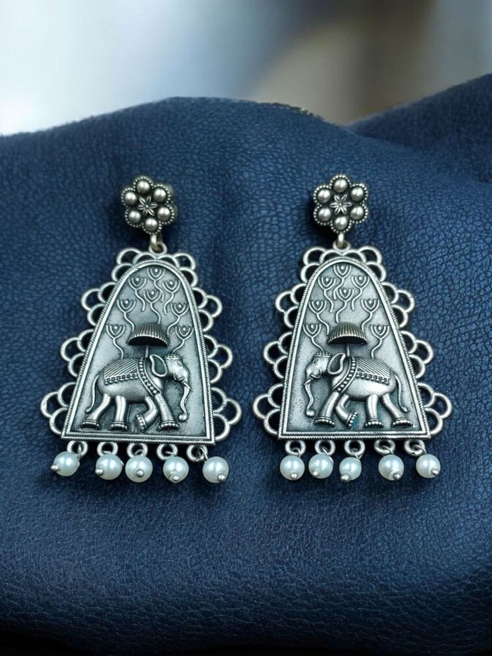 Vintage Elephant Drop Earrings for Women - Antique Silver Traditional Jewelry