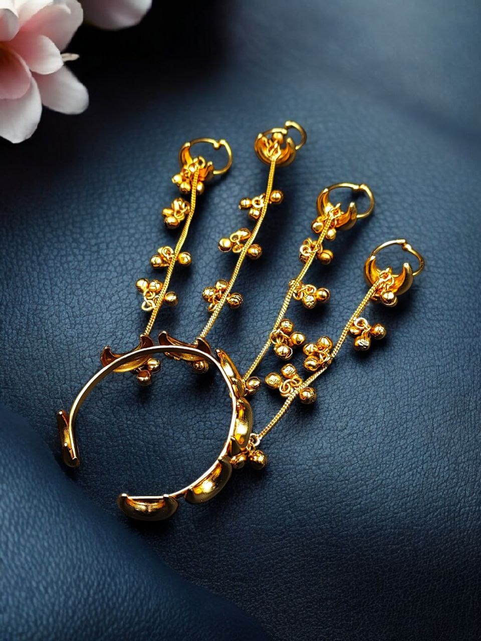 Golden Hand Chain Bracelet with Ring (Hathphool Jewelry)