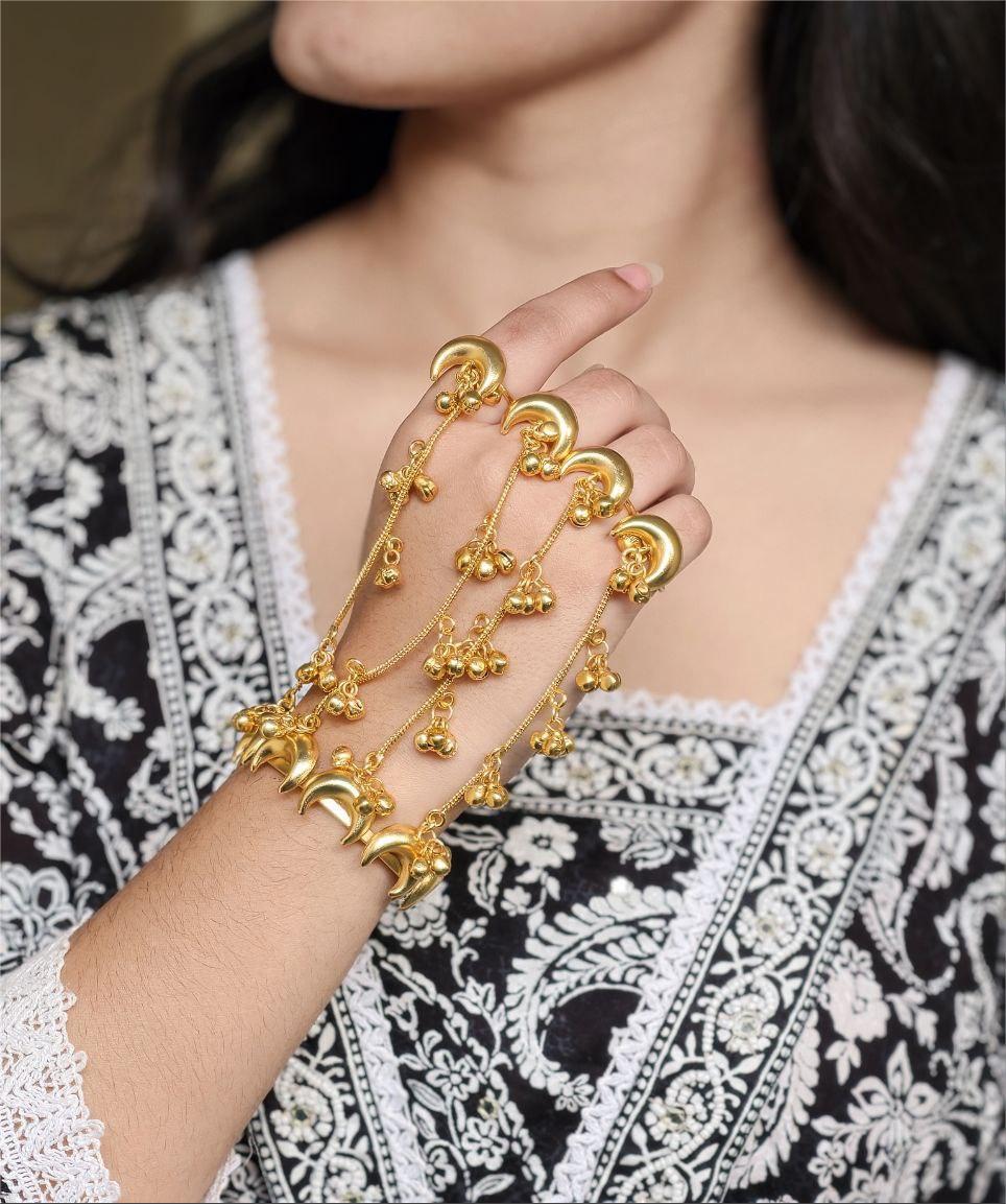 Golden Hand Chain Bracelet with Ring (Hathphool Jewelry)