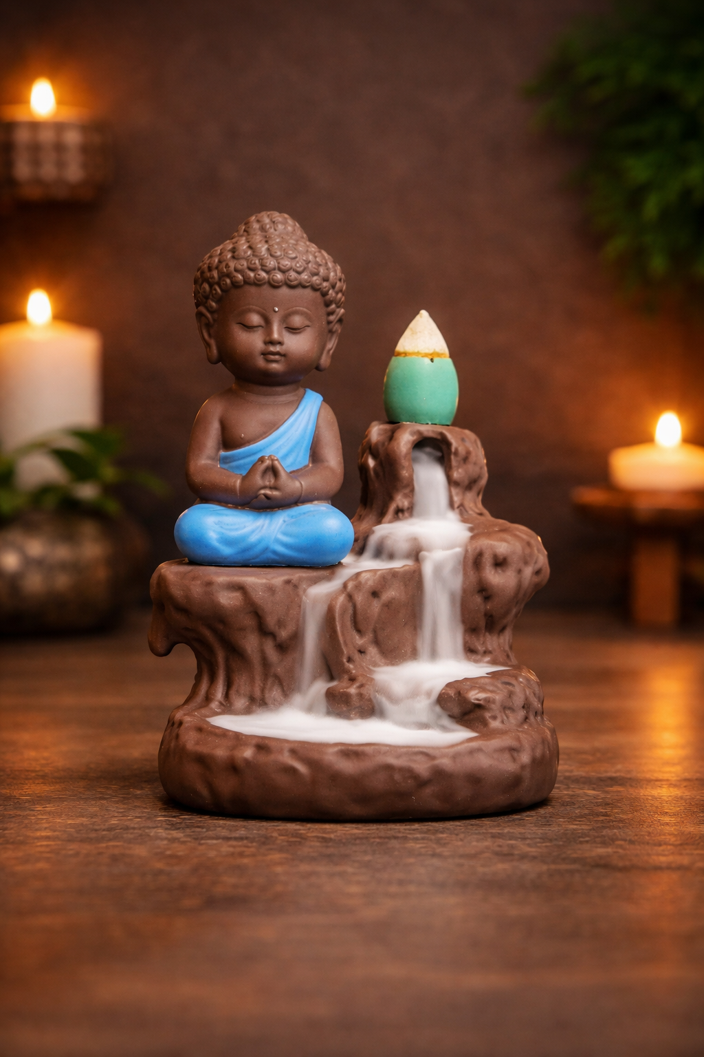 Meditating Buddha Waterfall Incense Burner - Backflow Smoke Fountain Decor