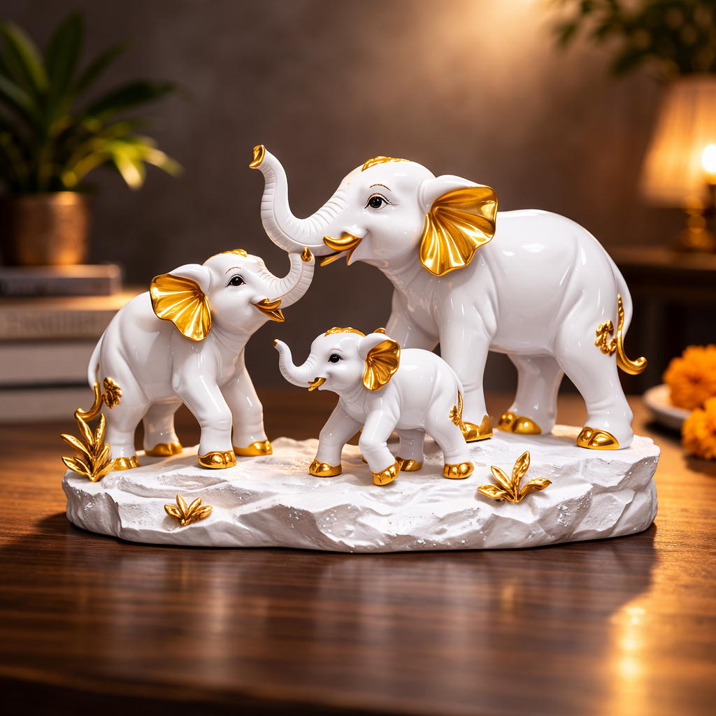 Elegant Elephant Family Showpiece - Luxury Home Decor Statue