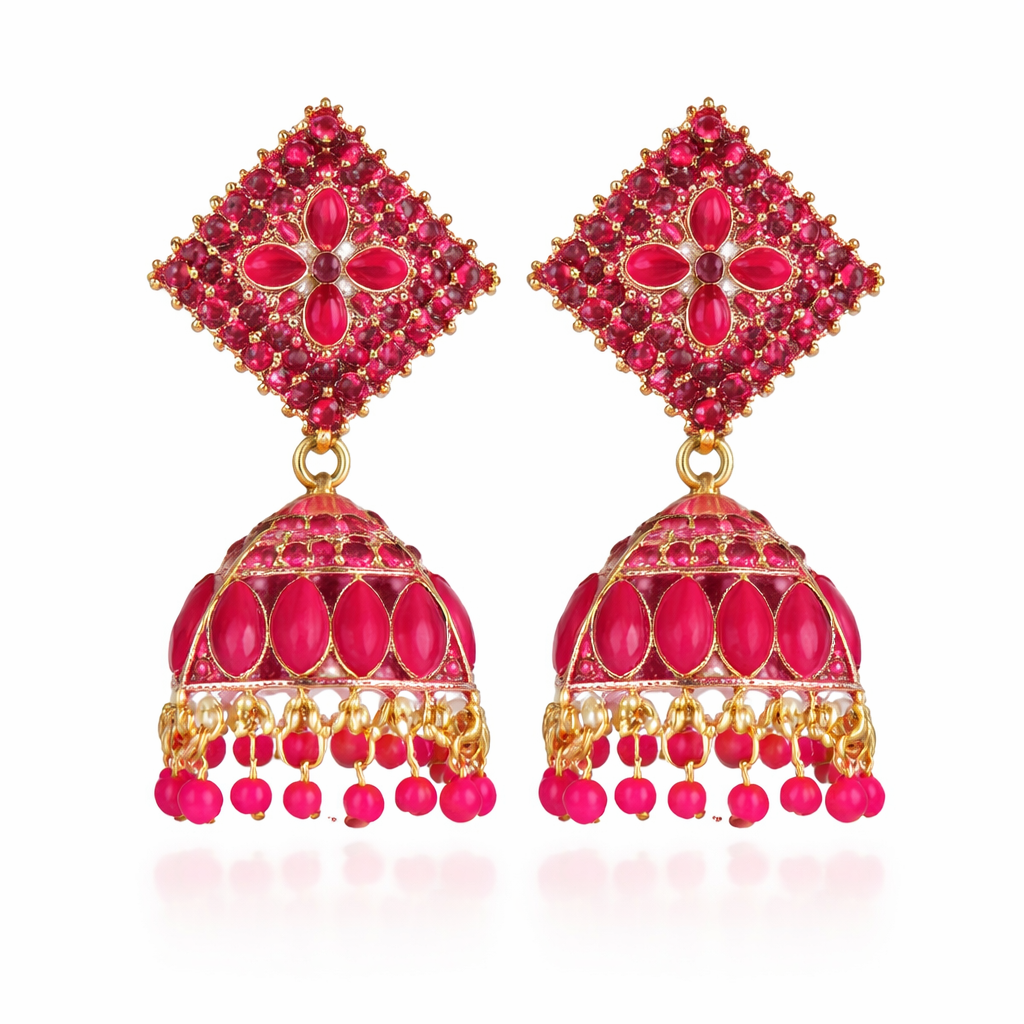 Pink Stone Drop Pearl Earrings
